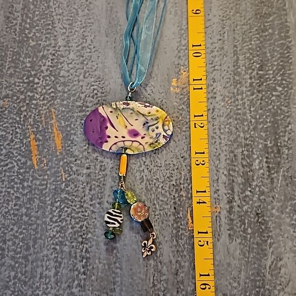 Purple & Silver Handcrafted polymer clay necklace - Picture 6 of 6